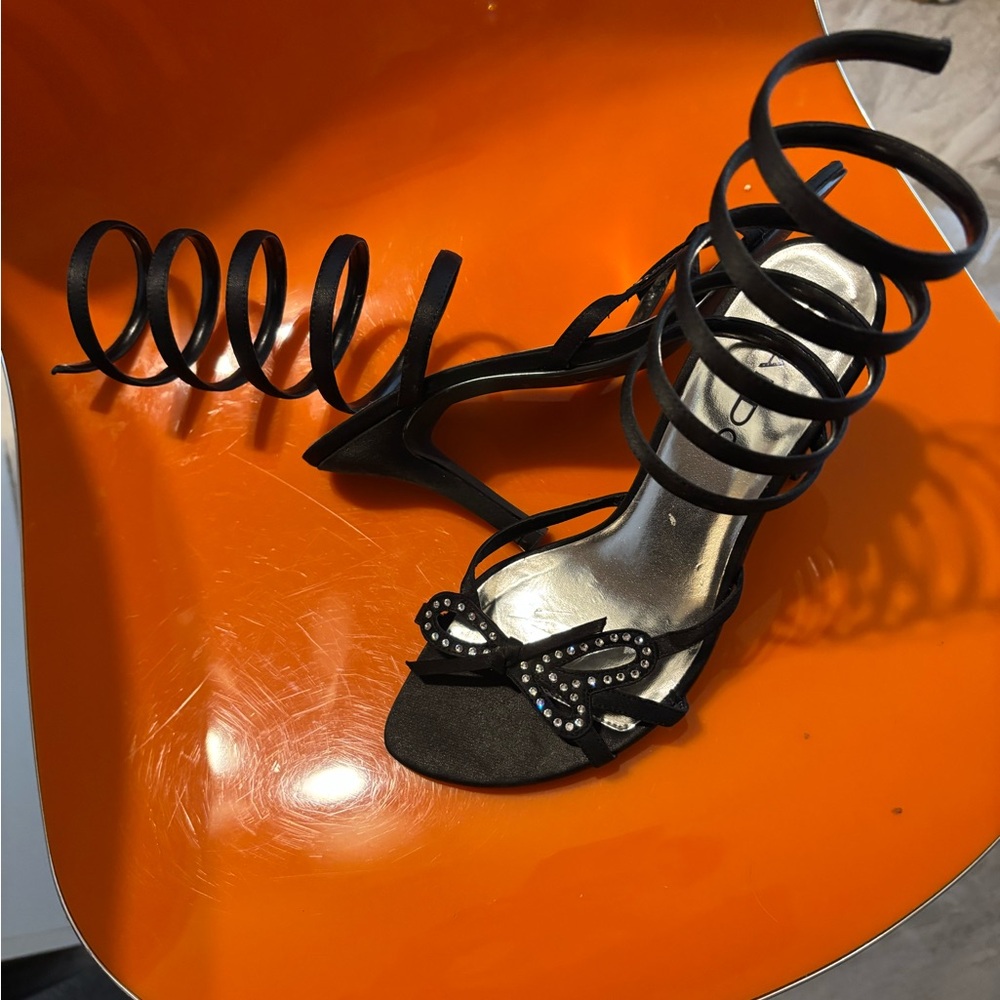 ALDO Elegant Black Strappy Heels with Bow Detail
